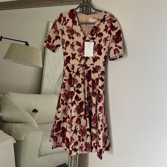 Gal Meets Glam Edith Cream Pink Floral Midi Fit & Flare Dress - Picture 5 of 7